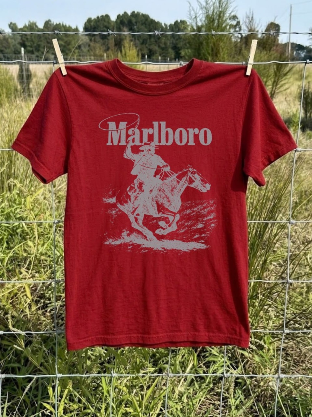 Marlboro Red Tee with White Rodeo Rider Graphic